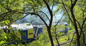 Eine gerissene Oberleitung löste am Montagnachmittag bei Sprötze einen Brand aus und zwang einen Metronom-Zug mit rund 640 Fahrgästen zur Notbremsung. Foto: JOTO